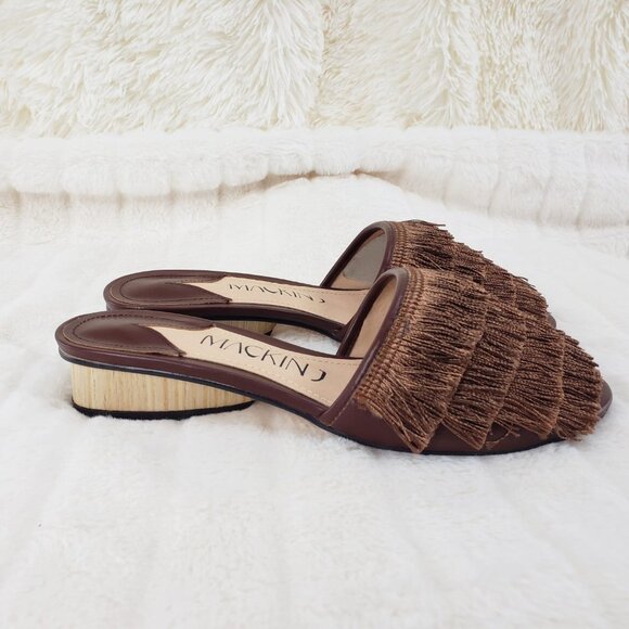 Brown fringe slip on mule clog flats - Picture 8 of 11
